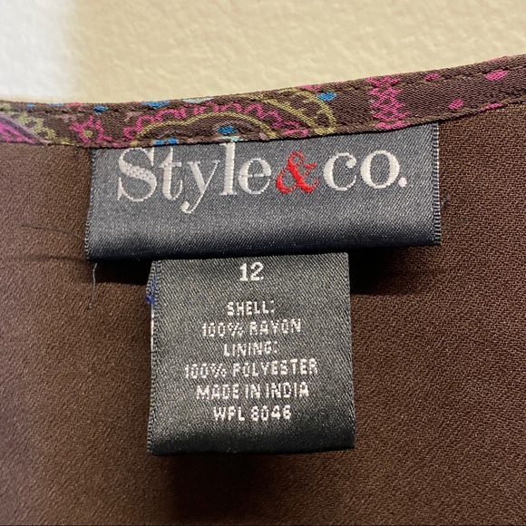 Style and Co  Dotted Paisley Folkloric VNeck Handkerchief Dress Size 12 - Picture 12 of 13